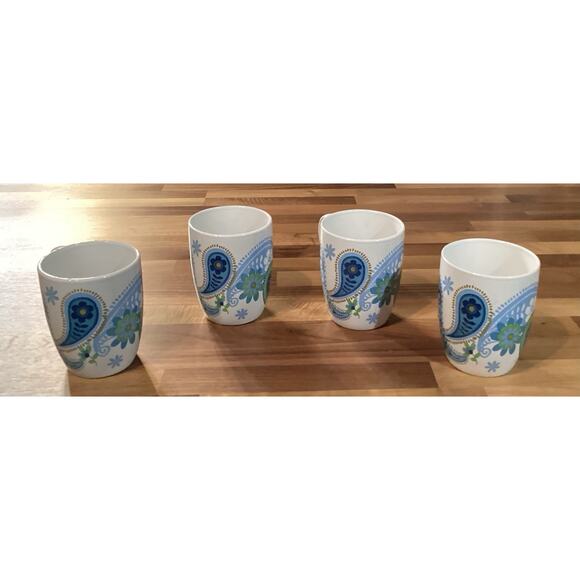 Set of 4 Royal Norfolk Floral Paisley Print Blue & Green Ceramic Coffee Mugs - Picture 5 of 9
